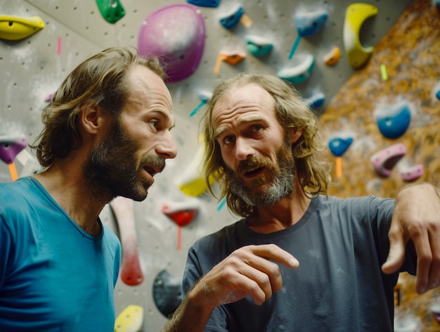 Free Photo view of man practicing rock climbing on bouldering wall