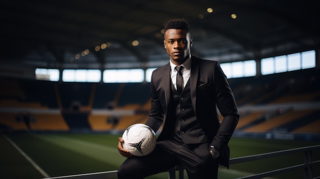 View of man in suit on the soccer field