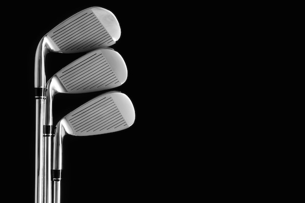 View of metallic golf clubs