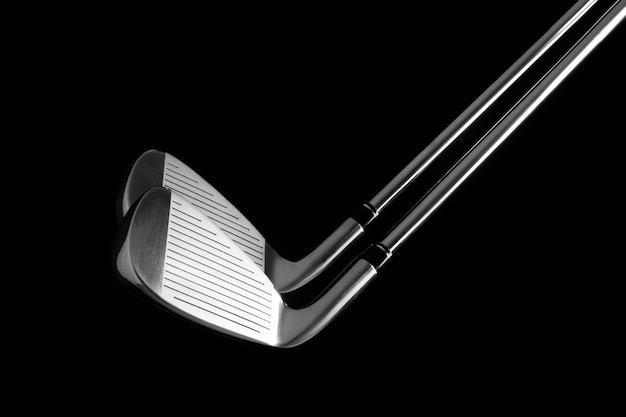 View of metallic golf clubs