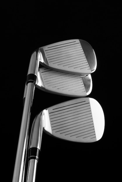 View of metallic golf clubs