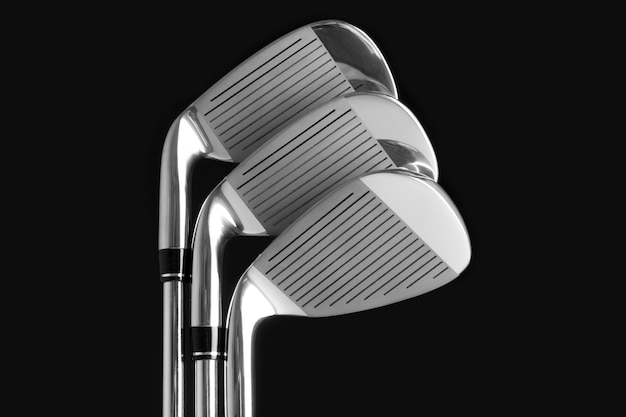 View of metallic golf clubs