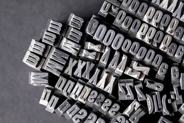 View of metallic typesetting letters