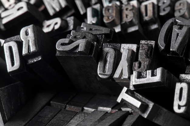 View of metallic typesetting letters