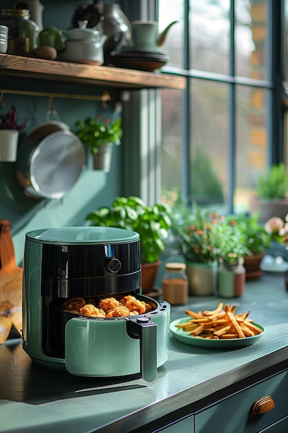 Free photo view of modern air fryer with food