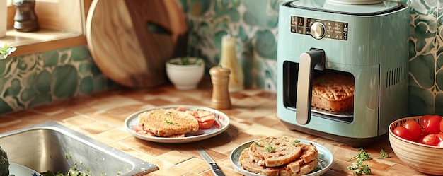 Free photo view of modern air fryer with food