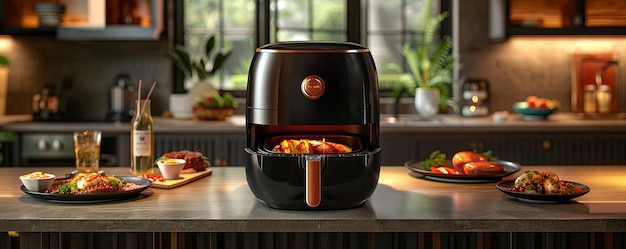 Free photo view of modern air fryer with food