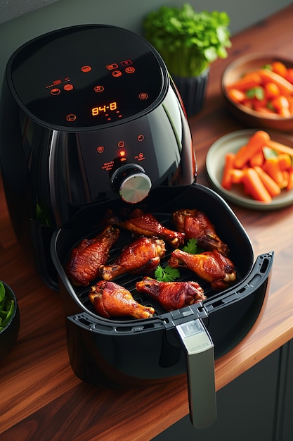 Free photo view of modern air fryer with food