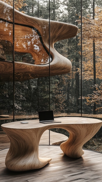 View of modern and futuristic work space with furniture