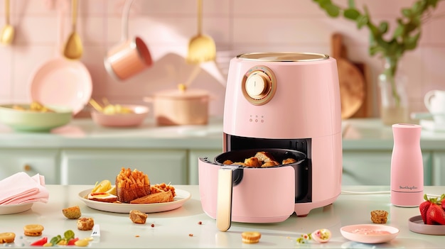 Free photo view of modern hot air fryer with cooked food