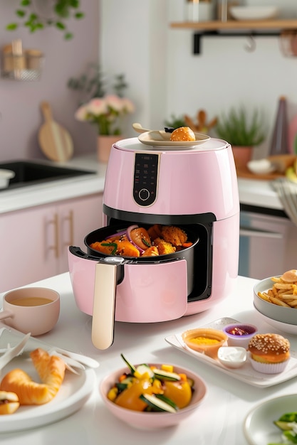 Free photo view of modern hot air fryer with cooked food