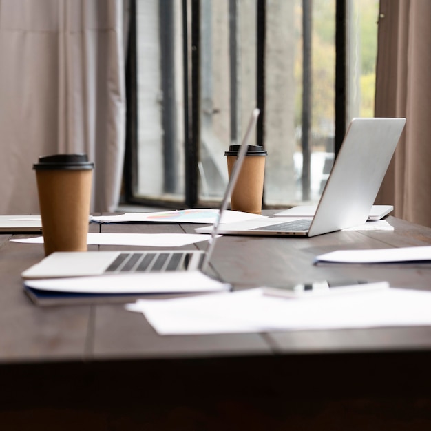 View of modern laptops at the office