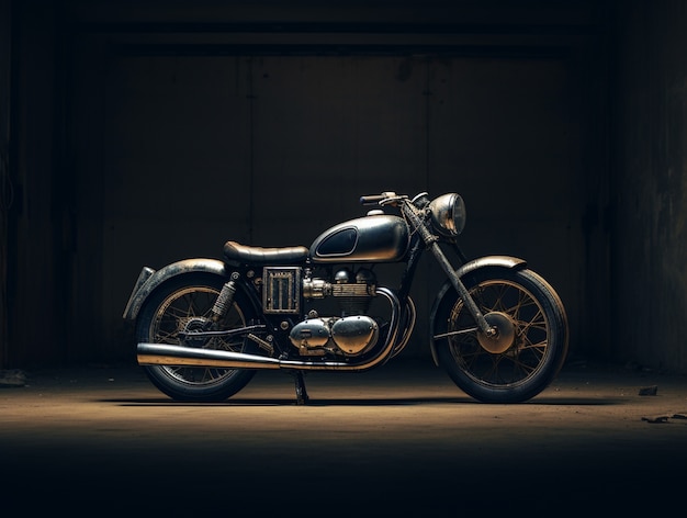 View of motorcycle in the garage or warehouse