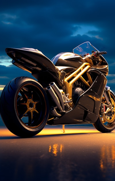 Free Photo view of motorcycle at night near water