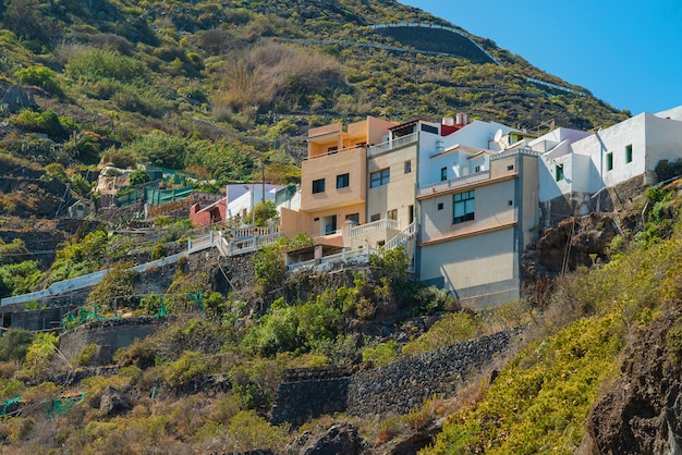 View on mountain and colorful buildings on the top in Garachico