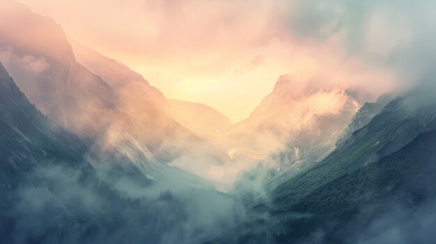 View of mountain with dreamy aesthetic