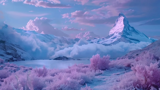 View of mountain with dreamy aesthetic