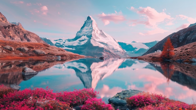 Free photo view of mountain with dreamy aesthetic