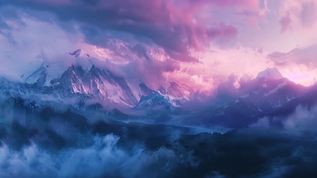 View of mountain with dreamy aesthetic