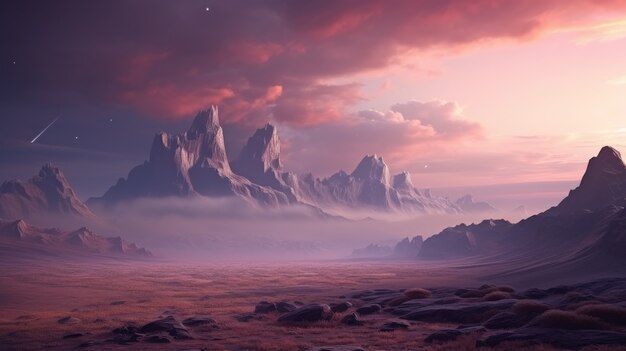 View of mountain with dreamy aesthetic