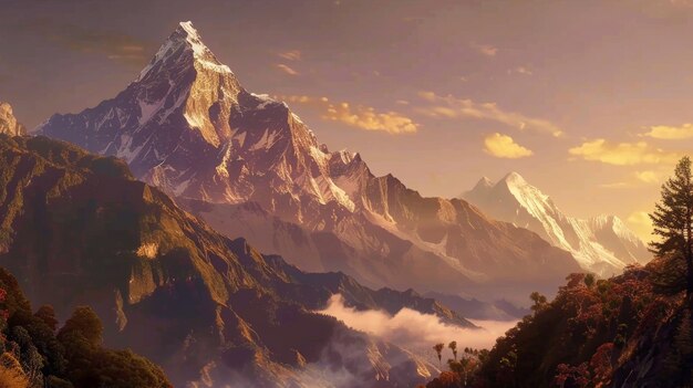 View of mountain with dreamy aesthetic