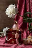 Free photo view of music box with bohemian decor