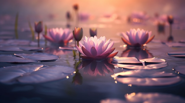 View of natural water lillies