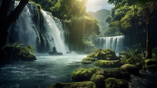 View of natural waterfall landscape