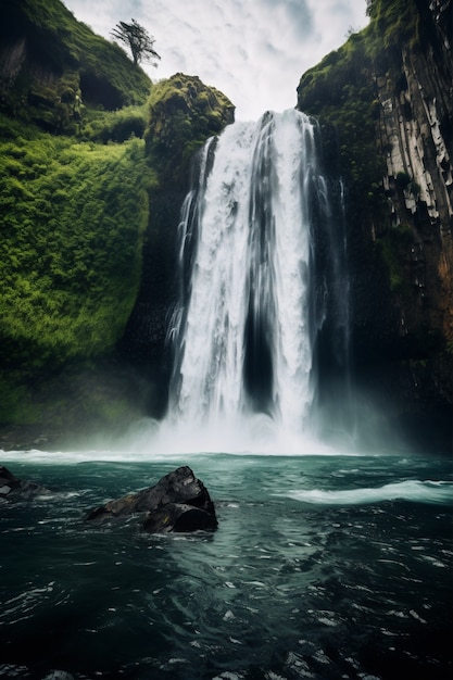 View of natural waterfall landscape