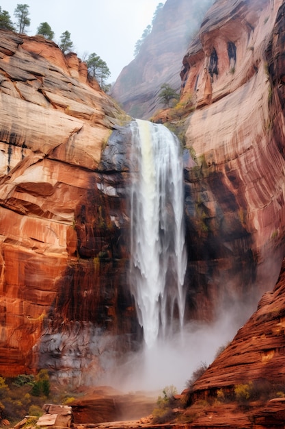 View of natural waterfall landscape