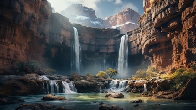 Free Photo view of natural waterfall landscape