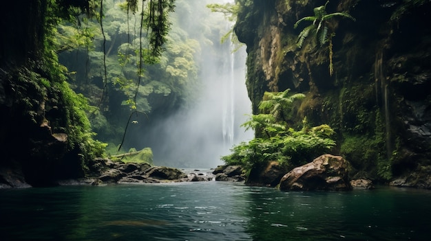 View of natural waterfall landscape