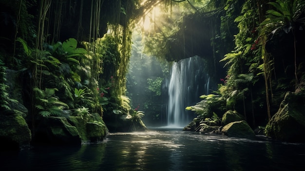 View of natural waterfall landscape