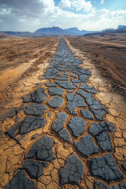 View of nature landscape with dry ground and parched soil