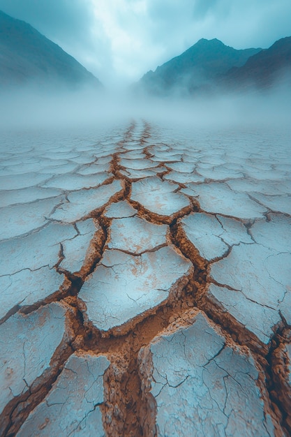 View of nature landscape with dry ground and parched soil