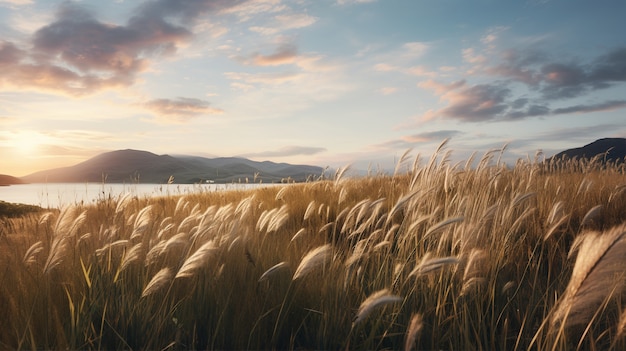 Free photo view of nature landscape with wheat field