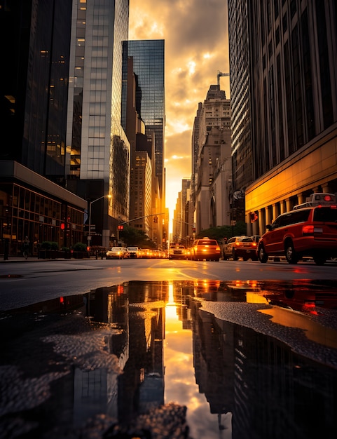 Free Photo view of new york city at sunset