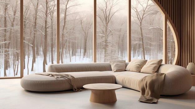 View of nordic minimalism and japanese wabi-sabi interior design blend