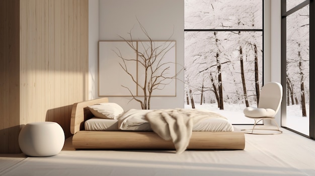 Free photo view of nordic minimalism and japanese wabi-sabi interior design blend