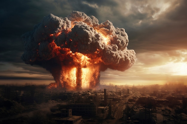 View of nuclear bomb apocalyptic explosion