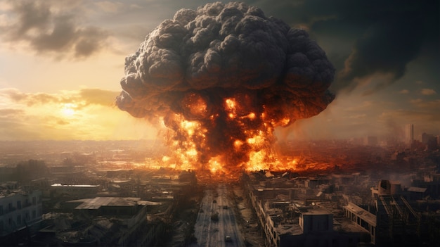 View of nuclear bomb apocalyptic explosion