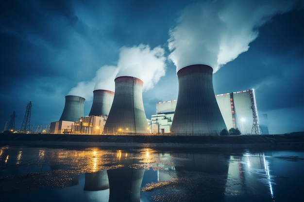 Free Photo view of nuclear power plant with steaming towers