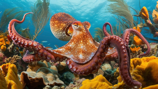 View of octopus in its natural underwater habitat