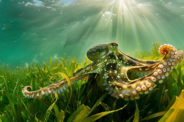 View of octopus in its natural underwater habitat