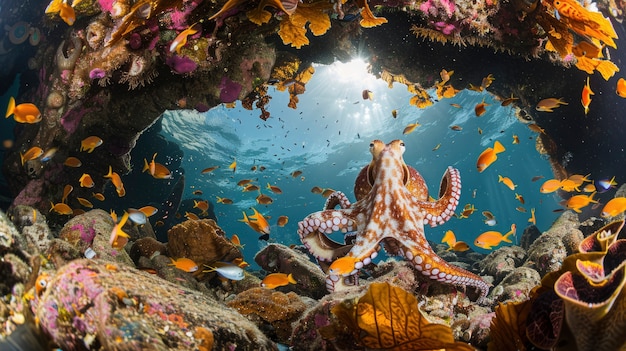 Free photo view of octopus in its natural underwater habitat