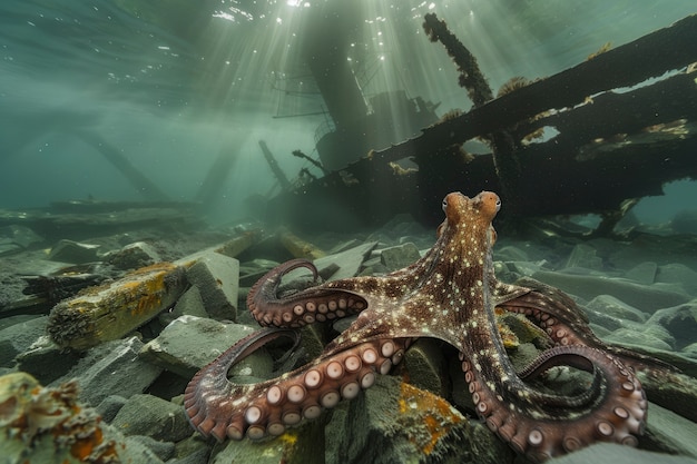 View of octopus in its natural underwater habitat