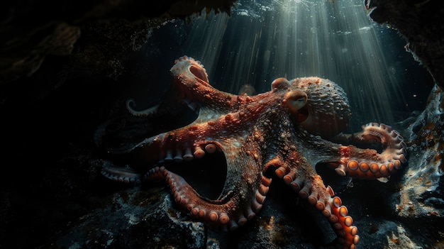 View of octopus in its natural underwater habitat