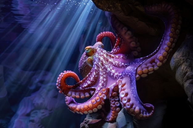 View of octopus in its natural underwater habitat