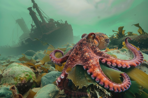 Free photo view of octopus in its natural underwater habitat