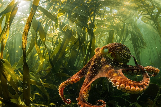 View of octopus in its natural underwater habitat